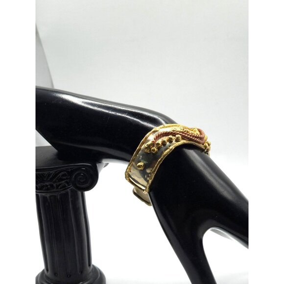 Artisan Mixed Metal Cuff Bracelet Brass Copper Silver Tone Boho Statement - Picture 3 of 7